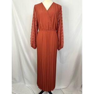 Women’s Maxi Dress Pleated Puff Long‎ Sleeve Rust Colored Plus Size 2XL